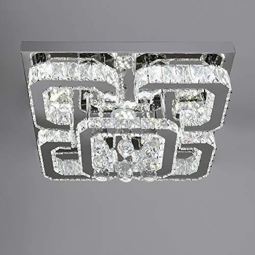 Image of XEMQENER Crystal Chandelier with 5-Square, 68W LED Ceiling Lamp with Cool White Light Only, Finish Chrome Flush Mount Ceiling Light for Living Room Bedroom Kitchen Office(No Remote)