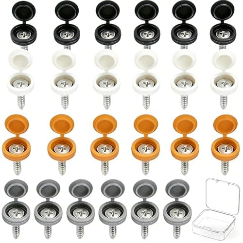 Image of Sandphyrre Number Plate Screws and Caps Kit, 48 Pcs 304 Stainless Steel License Plate Screw and Caps, Car License Plate Fixing Devices, Black, White, Yellow and Grey (6 Each Color)
