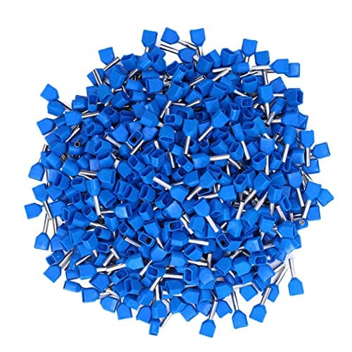 Image of 1000Pcs Insulated Ferrule Crimping Terminal Connector Set, Wire End Ferrule Kit for 2 x 0.75mm² AWG 20 Solid or Stranded Wires, Blue PVC Copper Ferrules for Electrical Machinery