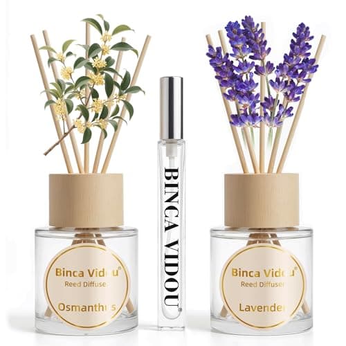 Image of Binca Vidou Reed Diffuser Set of 2,Fragrance Reed Oil Diffuser Set with Rattan Reeds for Home Office Bathroom Living Room (Lavender, Osmanthus, 50ml x 2)