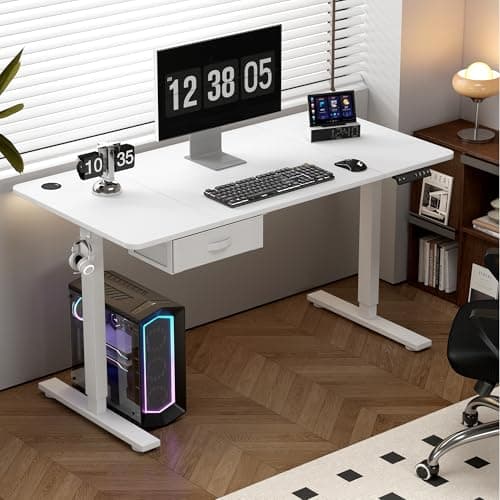 Image of mcc direct Electric Standing Desk, Sit Stand Table, Height Adjustable Electric Standing Computer Desk with Desk Drawer for Home Office(160 X 70 cm, White)-Easton