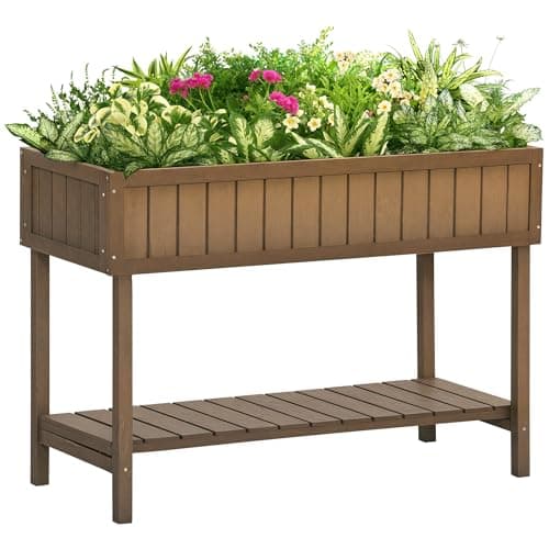 Image of Outsunny Wooden Herb Planter with 8 Pocket, Raised Bed Container Garden Planter Boxes, 110L x 46W x 76Hcm, Brown