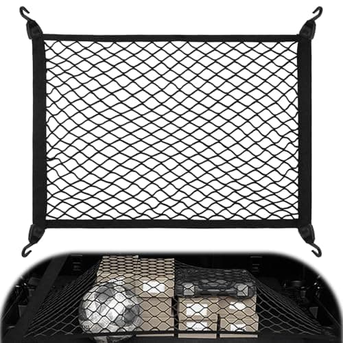 Image of Yimomoyi Cargo Net 80x60cm - Elastic Nylon Baggage Fixed Net for Car Boot, Trunk, Vehicle, Van, SUV - 4 Hooks Storage Organizer (Black)