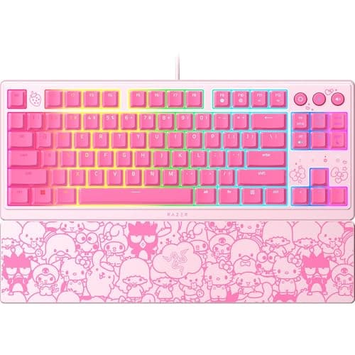 Image of Razer Ornata V3 TKL Gaming Keyboard: Low-Profile Keys - Mecha-Membrane Switches - UV-Coated Keycaps - Backlit Media Keys - 8-Zone RGB Lighting - Magnetic Wrist Wrest - Hello Kitty & Friends Edition