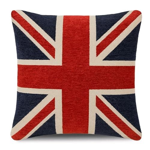 Image of Rapport Home Union Jack Chenille Cushion Cover 45x45cm | Decorative British Flag Throw Pillow Case for Sofa & Bed | Multi-Colour (Cover Only)