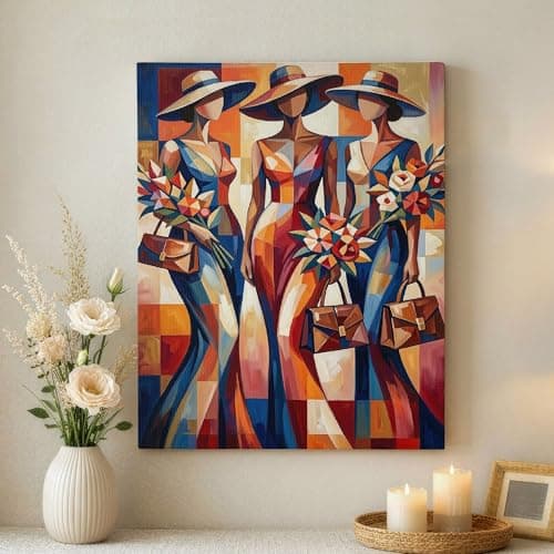 Image of Elegant Abstract Women Wall Art, Colorful Floral Canvas Painting, Modern Home Decor for Living Room, Bedroom, Office, Chic Aesthetic 16x20 Inch