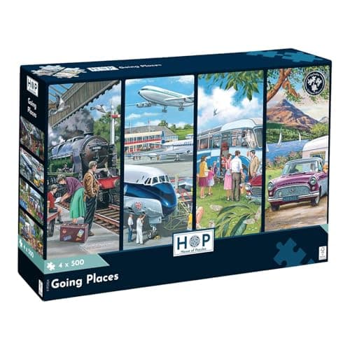 Image of The House of Puzzles | Going Places | 4x 500 Piece Jigsaw Puzzles | Transport Theme | 13 x 19 in | FSC Certified Board