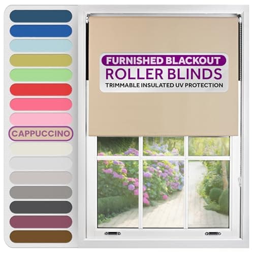 Image of FURNISHED Roller Blinds Thermal Blackout Roller Blind - Trimmable Insulated UV Protection Child Safe Easy Fit Home Office Window Blinds, Cappuccino, 60 cm Wide x 165 cm Long