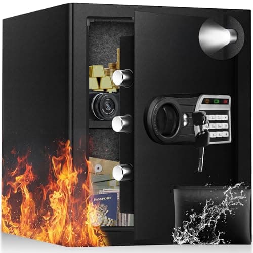 Image of ToruKeep 50L Security Safe Box, Home Office Safe with Fireproof Waterproof Bag, Anti-Theft Safety Box with Digital Keypad, Spare Key, LED Light, Smart Alert System, Removable Shelf, 31D x 35W x 42H CM