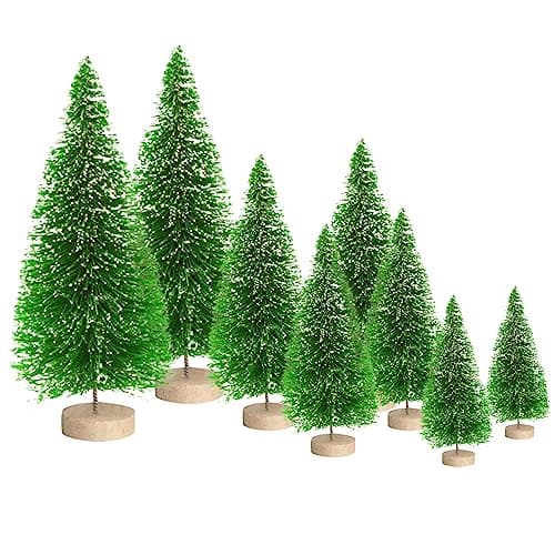 Image of 8 Pcs Mini Christmas Tree,Bottle Brush Trees with Wood Base, Artificial Tabletop Christmas Tree DIY Crafts Ornaments Winter Decorations for Home Party Decor (Grass Green)
