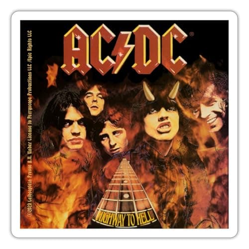 Image of Spreadshirt AC/DC Highway to Hell with Logo and Band Sticker Size S (10 x 10 cm), 10 x 10 cm, White Matte