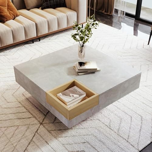 Image of BTM Square Coffee Table with Removable Storage Box and LED Light, High-gloss White and Black Coffee Table, 72 * 72 * 30 cm
