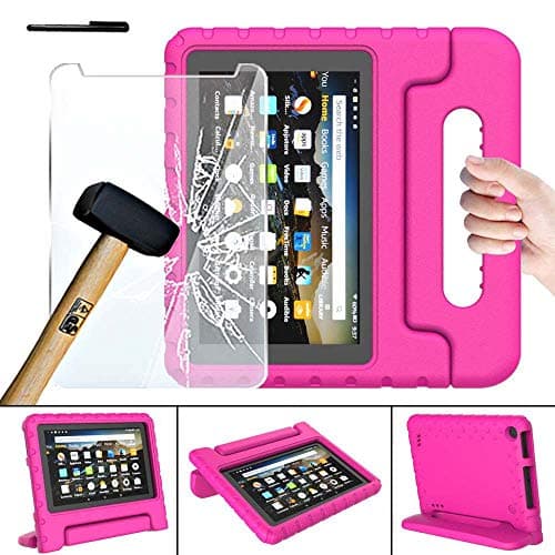 Image of FINDING CASE for Amazon Fire HD 8 Tablet | Fire hd 8 "Case (8th / 7th / 6th Gen - 2018,2017 and 2016 Release) With Glass Screen Protector Cover - ShockProof Handle Foam Stand Kids Cover (pink)