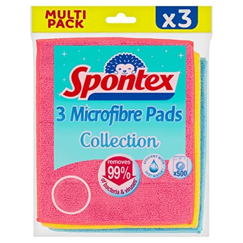 Image of Spontex 3 Microfibre Collection Pads Cleaning Cloths | Extra Absorbent | 17.5 x 20cm