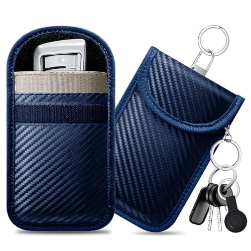 Image of caslord Faraday Pouch for Car Keys, Pack of 2 Anti-Theft RFID Key Fob Protection Bag with 4 Pack Key Rings for Car Security, S, Blue