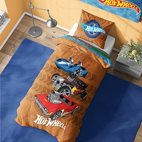 Image of Hot Wheels Single Duvet Cover - Dino City Design - Official Reversible Bedding Set with Pillowcase - Polycotton - Ideal For Car Mad Kids