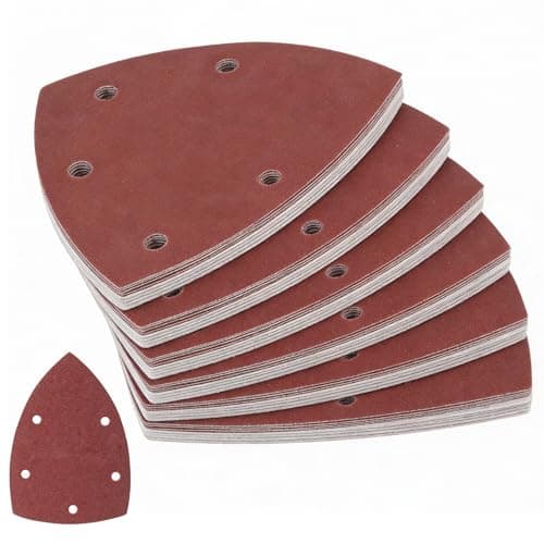 Image of 60 Pcs Mouse Sanding Pads, P40 Grits Multitool Sanding Pad for Black and Decker Mouse Sander Pads, 5 Holes Hook and Loop Triangle Sandpaper Sander Sheets