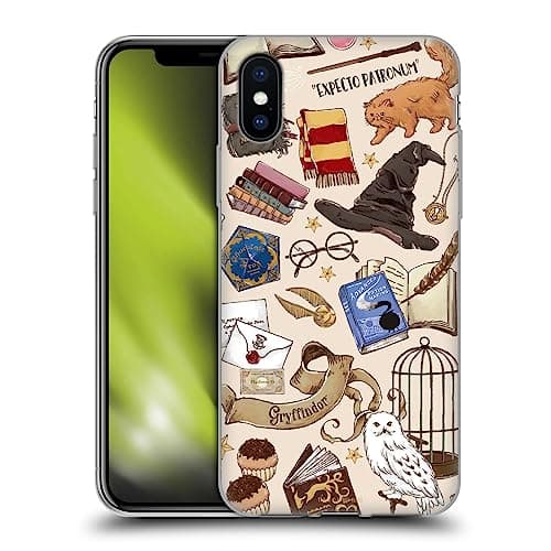 Image of Head Case Designs Officially Licensed Harry Potter Hogwarts Pattern Deathly Hallows XXXVII Soft Gel Case Compatible With Apple iPhone X/iPhone XS