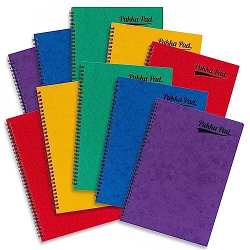 Image of Pukka Pad, Bright Pressboard A4 Pad – 10 Pack, Side Wire-Bound Notebooks with 120 Pages of 80GSM Lined Paper, Pressboard Cover, and Elasticated Closure for School, Office, and Home – Assorted Colours