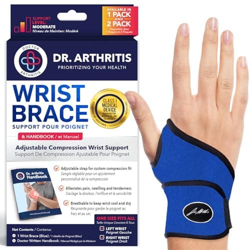 Image of Dr.Arthritis Doctor Developed Premium Wrist Support With Wrist Strap & Doctor Handbook, Wrist Brace For Hand Support,Relief For Wrist Injuries, Joint Disease, Sprains(Single Blue)