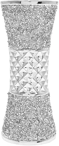 Image of Silver Sparkle Flower Vase with Crushed Diamante Bling – 19cm Textured Ceramic Mosaic Glitter Ornament – Luxury Crystal Effect Home Decoration