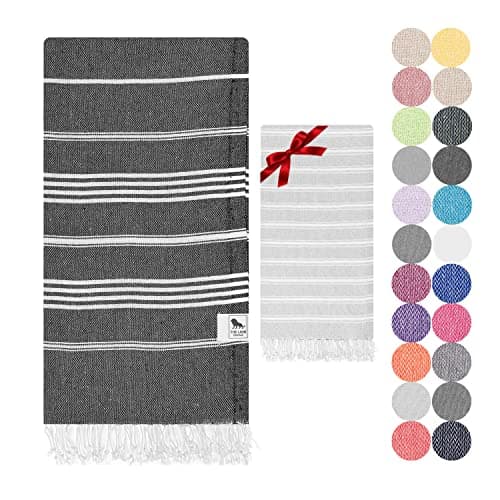 Image of The Lion Textile Turkish Cotton Bath Towel Set 90x180 cm – Lightweight, Quick Dry, Soft Peshtemal Hammam Towel for Beach, Spa, Gym & Travel (Black)
