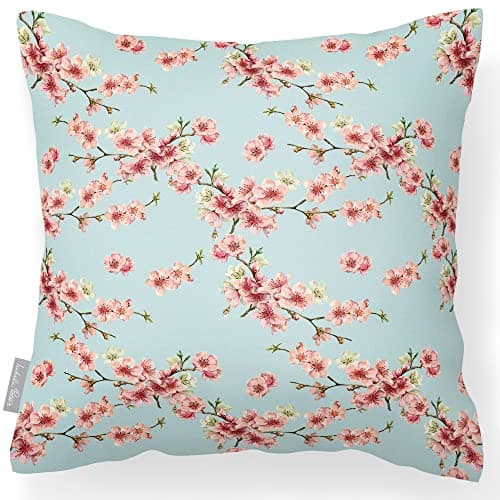 Image of Izabela Peters Outdoor Cushions Waterproof, 43 cm, Filled Outdoor Cushion, Cherry Blossom - Duck Egg Blue, Garden Furniture Cushions, Outdoor Seat Cushions, Garden Chair Cushions