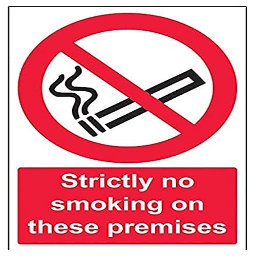 Image of V Safety Strictly No Smoking On These Premises Prohibition Sign - 200mm x 300mm - 1mm Rigid Plastic
