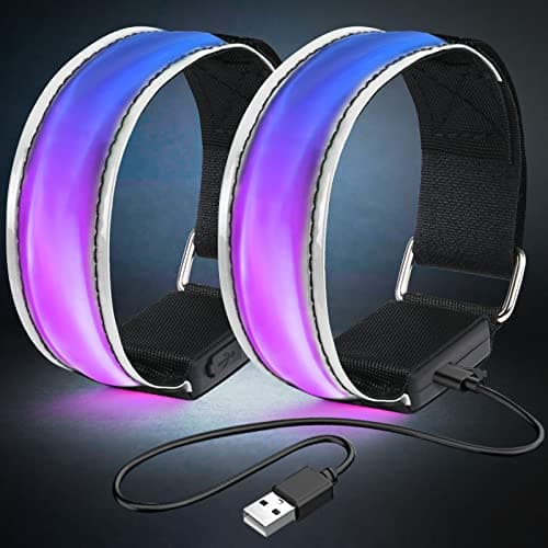 Image of flintronic Rechargeable LED Armband 2 Packs Flashing Reflective Running Lights Safety Sport Armband USB Rechargeable Unisex for Night Running, Jogging, Outdoor Sports, Climing