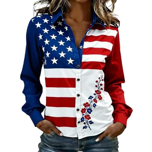 Image of Generisch Stylish Casual Shirt with Patriotic Print for Festive Comfort Everyday Wear, White, 3XL