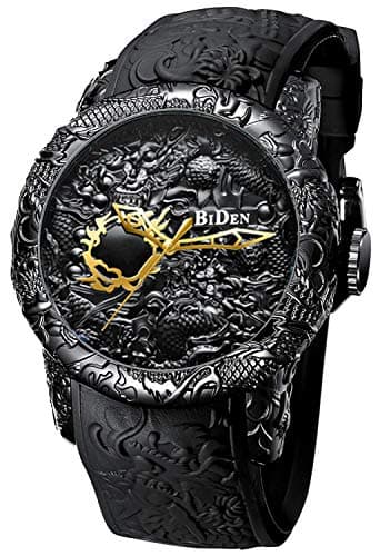 Image of MASTOP Men's Fashion Big Dial 3D Sculpture Dragon Watches Men Quartz Watches Luxury Exquisite Creative Watch, Black, Quartz Watches
