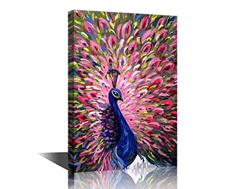 Image of Wall Art Canvas Print Pink Blue Peacock Series on Canvas Colourful Animal for Home Decor Paintings Modern Artwork for Living Room Decoration Prints On Canvas 8x12inch (20x30cm)