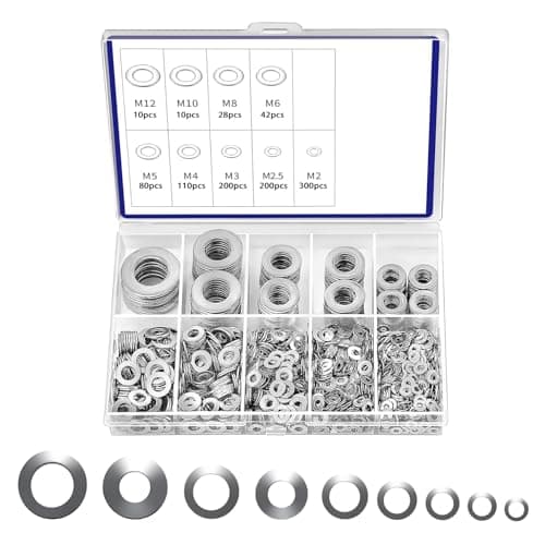 Image of 980 Pcs Flat Washers Assortment Kit, 9 Metric Sizes (M2–M12), Fender Washers for Screws Bolts Hardware for Automotive Construction Industrial and DIY Use