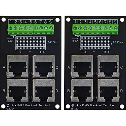 Image of risingsaplings 2pcs RJ45 8P8C Jack 4 Way Buss Breakout Board Screw Terminal Block Extension Adapter Connector