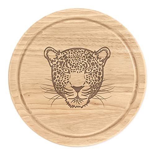 Image of Leopard Face Wooden Chopping Cheese Board Round 25cm