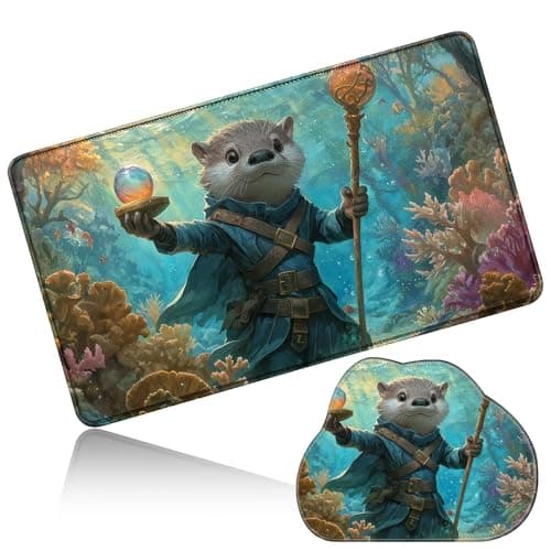 Image of Dikoer MTG Playmat with Cloud Mouse Pad Set 24x14 in Card Play Mat with No Zones, Stitched Edges Adventure Gaming Desk Mat Small Mousepad for Commander TCG Inked Games, Sea Sloth