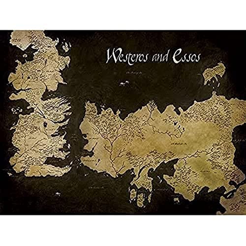 Image of Game Of Thrones "Westeros And Essos Antique Map" Canvas Print, Cotton, Multi-Colour, 3.20 x 60.00 x 80.00 cm