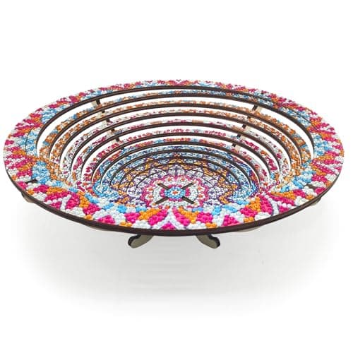 Image of DIY Diamond Art Painting Kit, Mandala Mosaic Fruit Wood Candy Tray, Round Diamond Wooden Craft Plate for Christmas Home Dining Room Kitchen Decoration-#02-Mandala