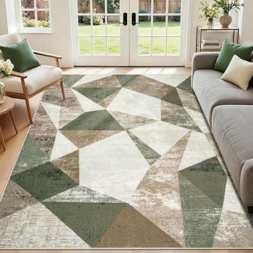 Image of Homcomodar Geometric Rugs Living Room 120x170cm Large Green Rugs for Bedroom Modern Washable Rug Low Pile Thin Carpets for Living Room Dining Room Home Office
