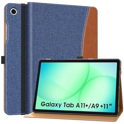Image of MoKo Case for Samsung Galaxy Tab A11+/ A11 Plus/ A9+/ A9 Plus 11-Inch 2025/2023, PU Leather Multi-Angle Folio Stand Cover with Hand Strap, Pocket, Auto Wake/Sleep, Denim Blue & Brown