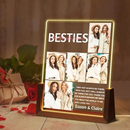 Image of Personalized Gifts for Best Friends, Custom Acrylic Plaque Collage Pictures Frame with LED Night Light, Customized Best Friends Friendship Gifts for Christmas, Anniversary, Birthday (Style 8)