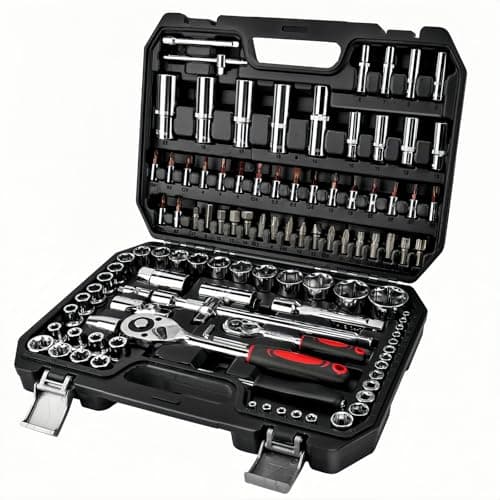 Image of HUIYOPU 108-Piece Socket Set,1/4" &1/2" Drive Ratchet with Bits, Quick Release Ratchet Wrench - CR-V Mechanic Tool Set for Home Repairs, Workshops, Car Bicycle Repair, DIY, Engineering Studies