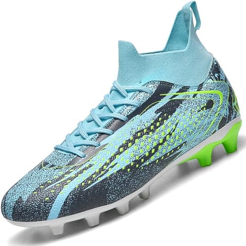 Image of situkeke Mens Football Boots Spike High Top Football Shoes Astro Turf Trainers Soccer Cleats Boy's Professional Athletic Shoes,Blue,EU37