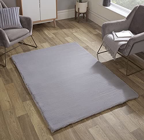 Image of Lord of Rugs Lux Faux Fur Rug for Bedroom Dining Living Room Carpet Super Soft Fluffy Plush Plain Modern Floor Shaggy Rug Silver Medium 120x170 cm (4'x5'6")