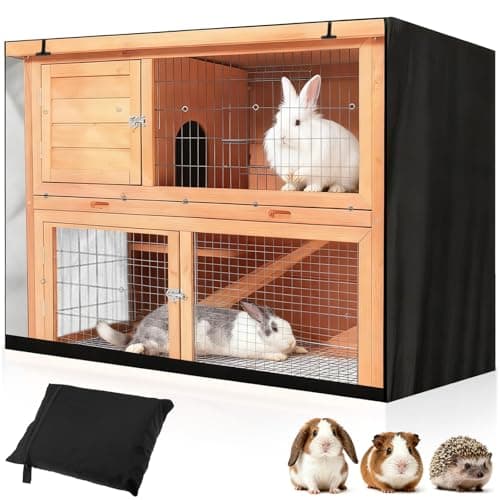 Image of 48in Double Rabbit Hutch Cover with Visible Window, Windproof Waterproof Thermal Cage Covers, Small Animal Outdoor Protection, Winter Dustproof Pet Hutches Pens Cover for Bunny,Guinea Pig Cages(Black)