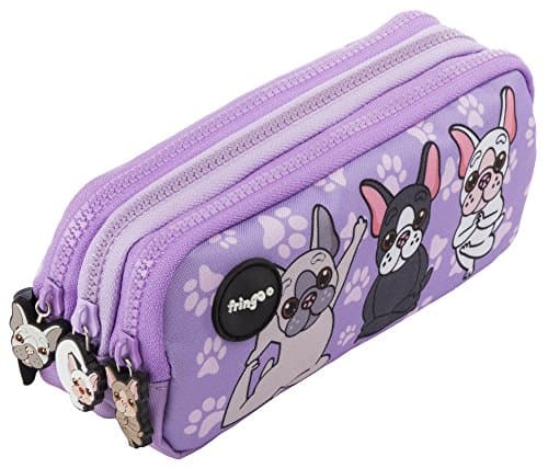 Image of Fringoo® 3 Compartment Pencil Case for Kids School Stationery Holder Funny Cute (French Dog Yoga - 3 Compartments)
