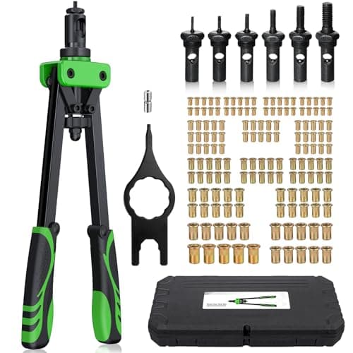 Image of eSynic Heavy Duty Rivet Nut Gun Rivnut Tool 14 Inch Rivnut Tool Kit Pop Rivet Nut Tool Set Double Hands Riveter Nut Gun with 150pcs Nuts Include M3/4/5/6/8/10 Rivet Nut Tools to Make Your Work Easier
