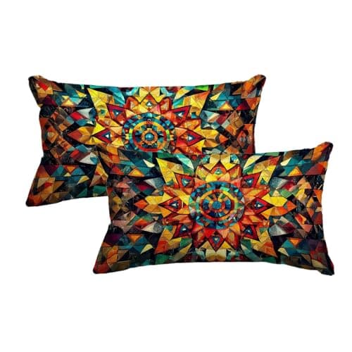 Image of Colorful Cushion Covers 40 x 60, Set of 2 Mandala Cushion Covers, Decorative Pillow Cases with Invisible Zipper, Throw Pillow Case Set of 2 Sofa Cushions, Pillowcases for Sofa Couch Home Decor -4511