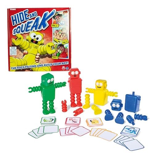 Image of TOMY Hide and Squeak Robots, Robot Building Scavenger Hunt Game forKids, Active Indoor Games, Kids Games for 4 Year Olds and Older