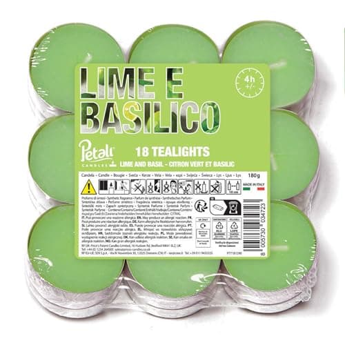 Image of Prices's Candles Petali Range Lime and Basil Pack of 18 Scented Tea Lights Long Burning Tealight Candles with 4 Hour Burn Time for Home Décor Events and Gifting